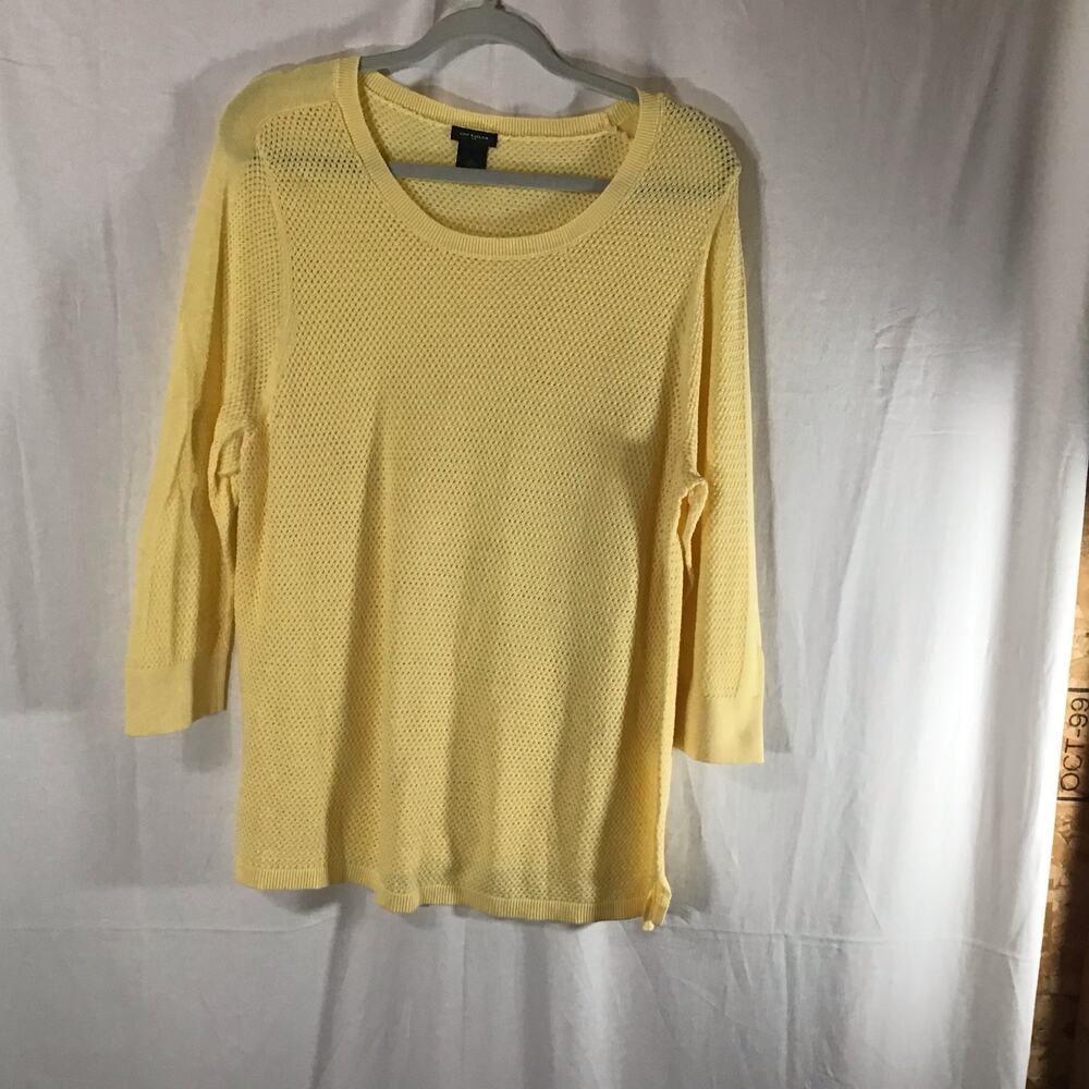 Ann Taylor Yellow 100% Cotton Mesh Knit Crewneck Pullover Sweater XL